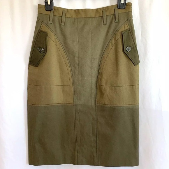 Altuzarra Army Green Color Block Skirt - Sz 36 EU - Sz 4 Small US - Picture 1 of 6